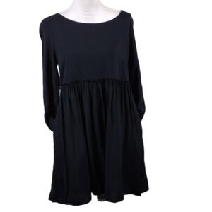 B. Boutique Black Scoop Neck Long Sleeve Empire Waist Babydoll Style Mini Dress